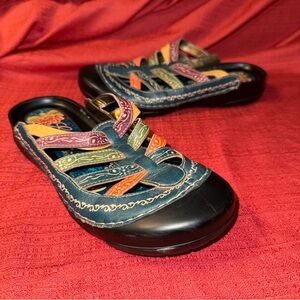 Corky’s‎ Elite Rock 10 Colorful Leather Slip-on Sandals, Women’s Size 9.5, EUC